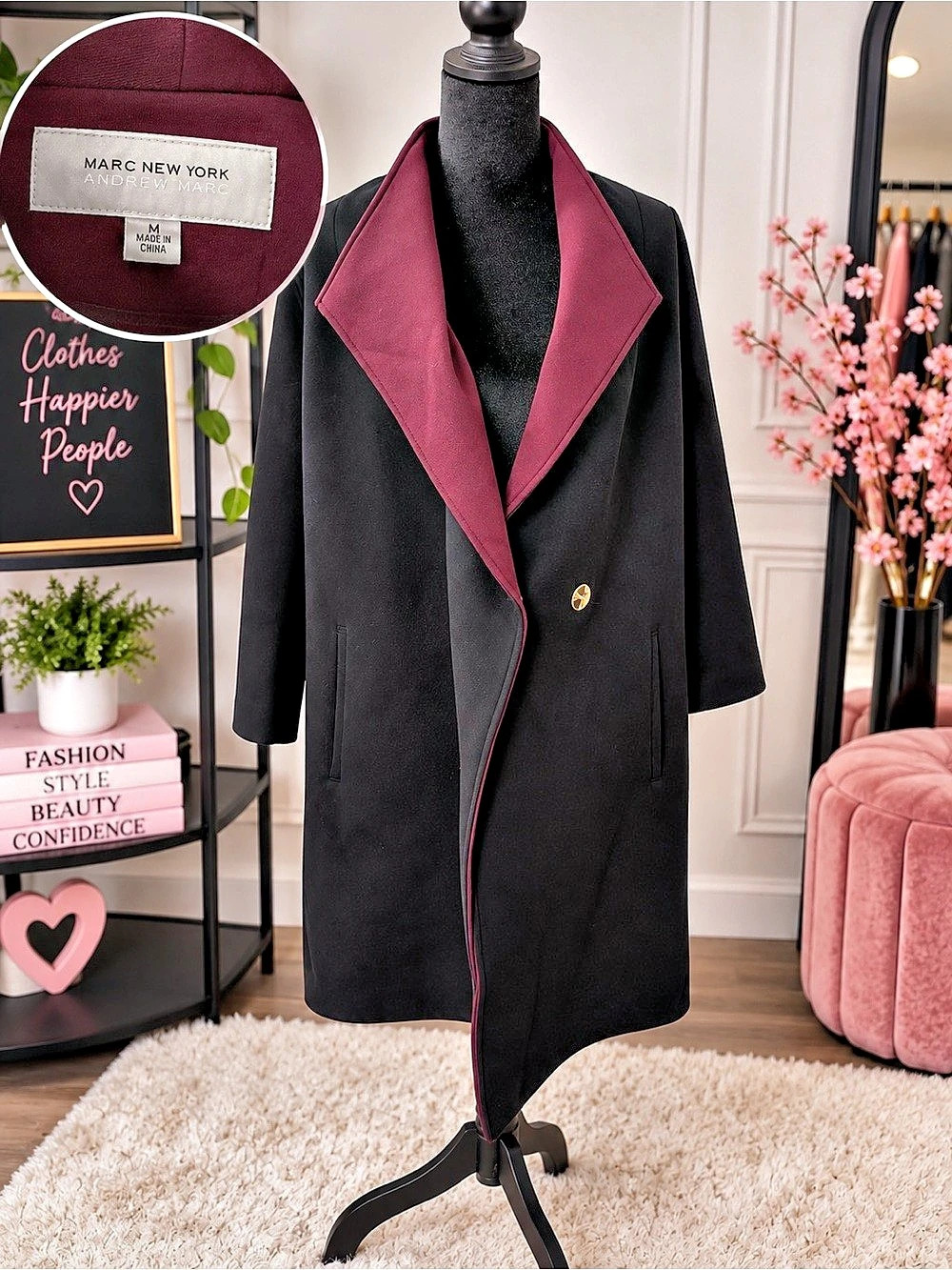 Marc New York Black & Purple Wool-Blend Style Coat Size Medium Like New
